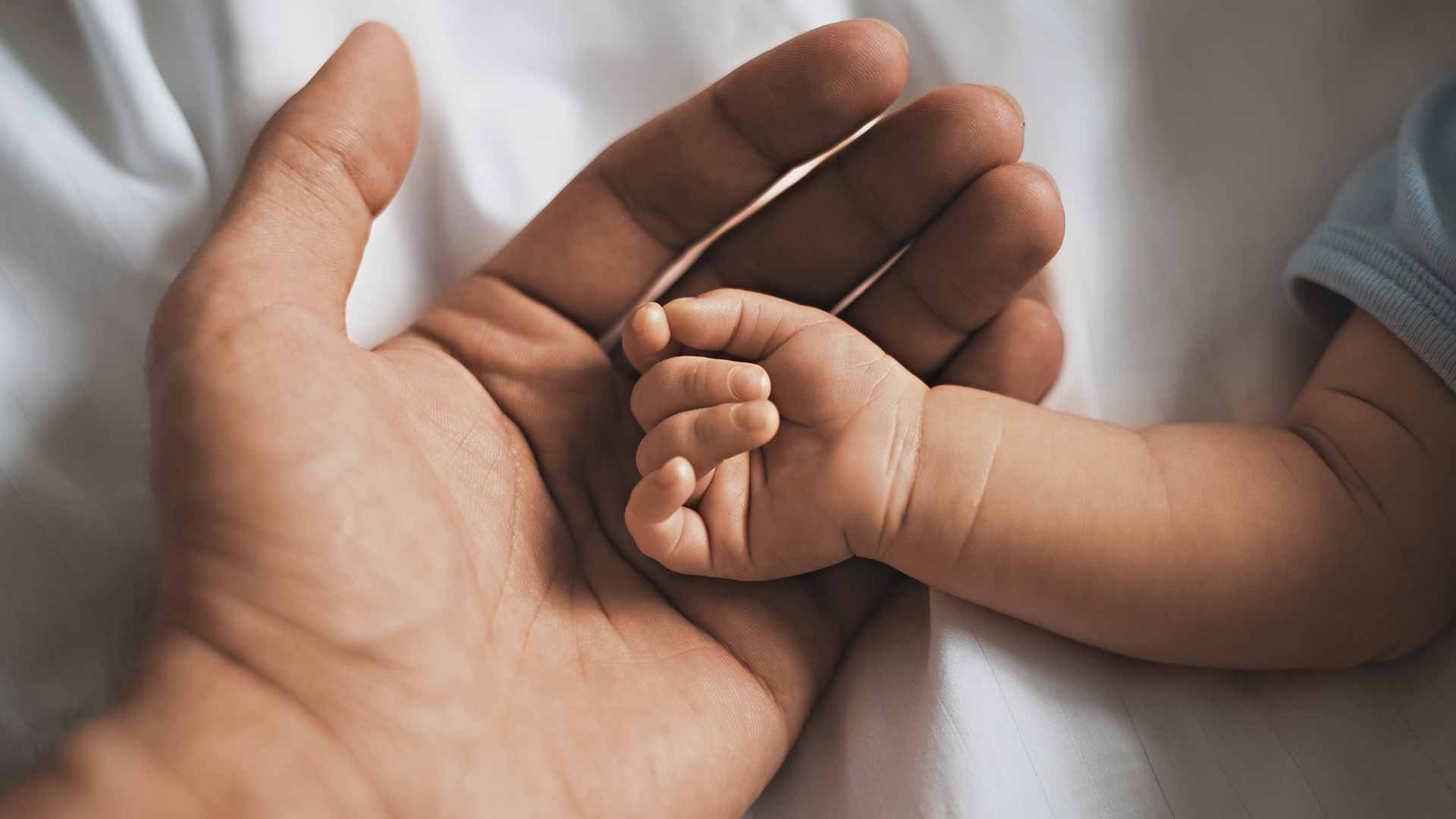 Close-up of a father’s hand holding his child’s hand